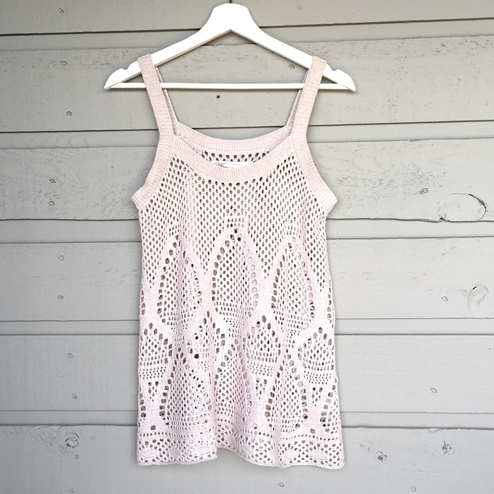 LC LAUREN CONRAD BOHO 100% COTTON LIGHT BEIGE CROCHET TOP